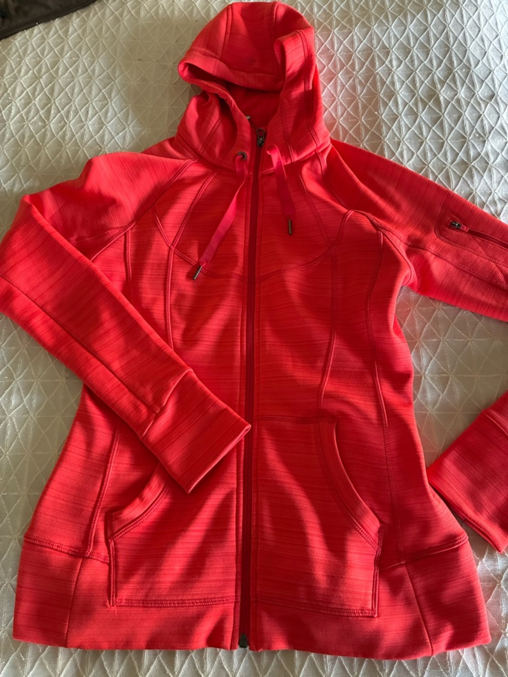 Athleta Coral-Red Full-Zip Hooded Utility Jacket
